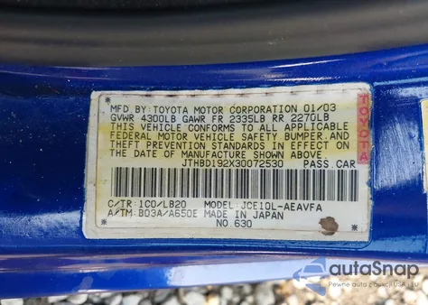 2003 Lexus Is 300 z USA, uszkodzony, nr VIN JTHBD192X30072530